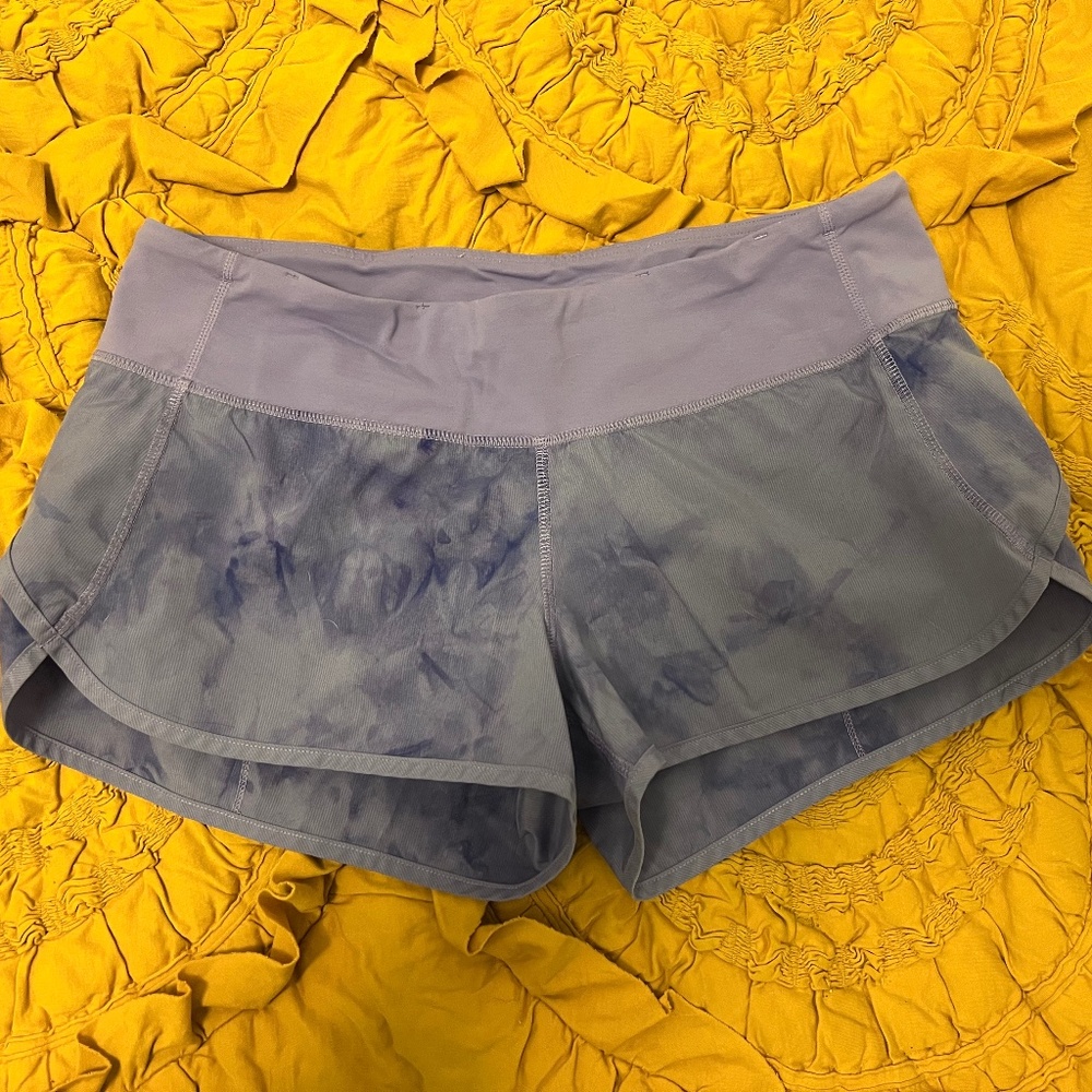 Purple tie-dye Lululemon shorts